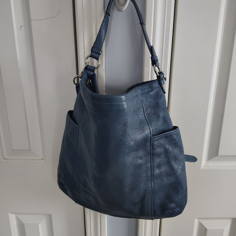 Coach Authentic Blue Leather Shoulder Bag With Crossbody Strap - Picture 6 of 12